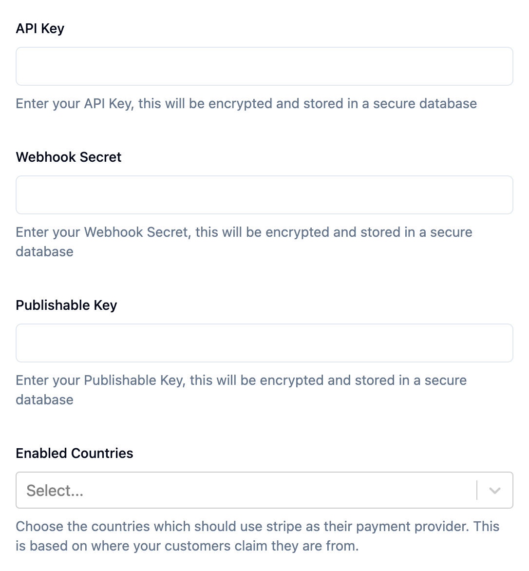 Part of the shop settings form in the saascannon dashboard.