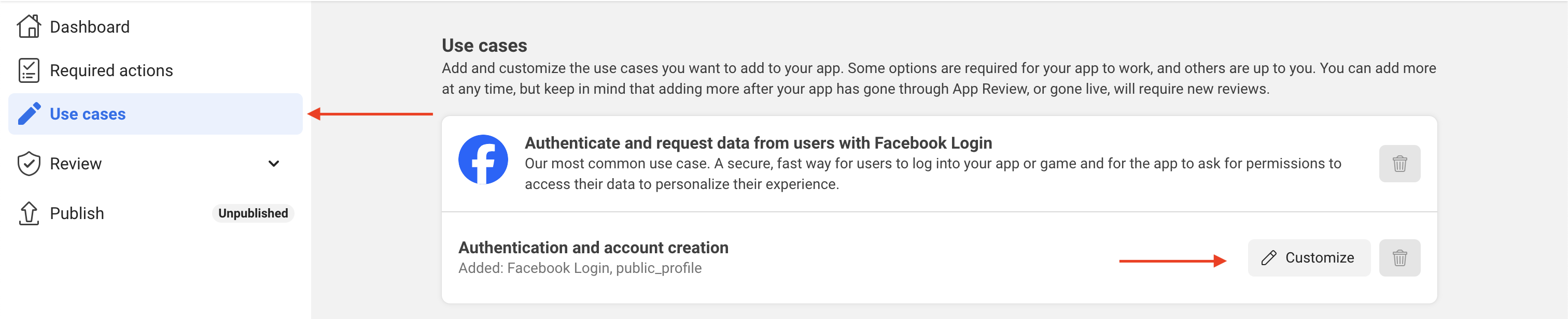Screenshot showing how to navigate to the facebook app login settings