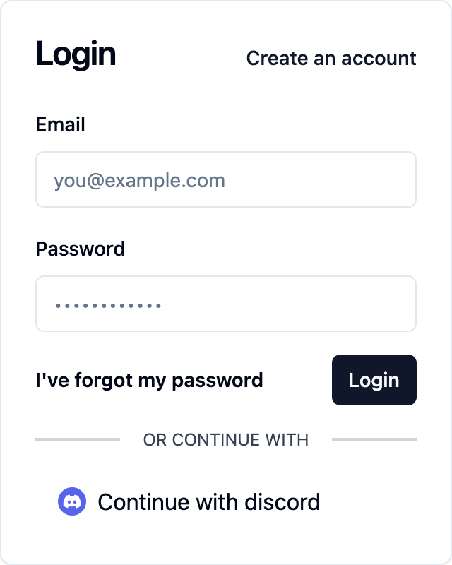 Screenshot of the saascannon tenant login form with Discord enabled