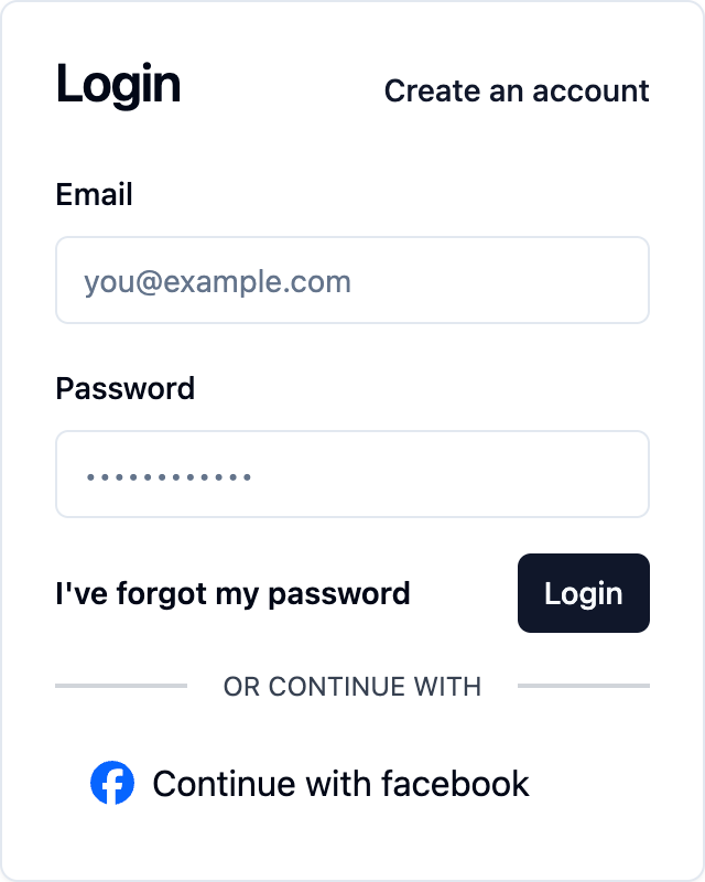 Screenshot of the saascannon tenant login form with Facebook enabled