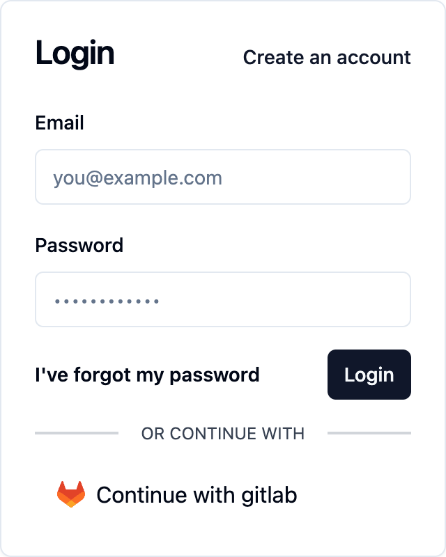Screenshot of the saascannon tenant login form with Gitlab enabled