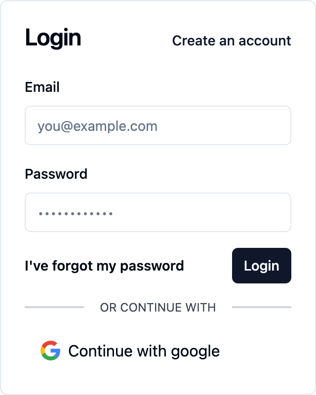 Screenshot of the saascannon tenant login form with Google enabled