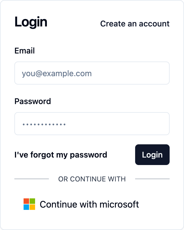 Screenshot of the saascannon tenant login form with Microsoft enabled