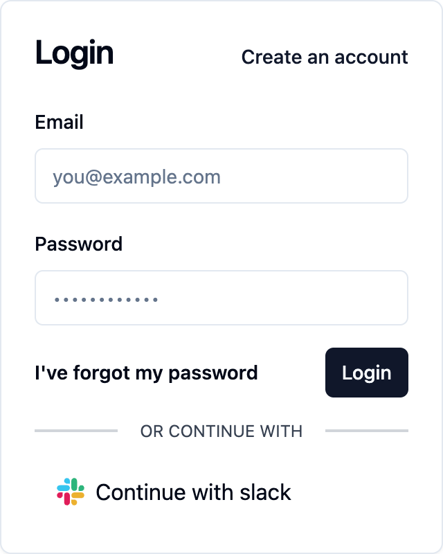 Screenshot of the saascannon tenant login form with Slack enabled
