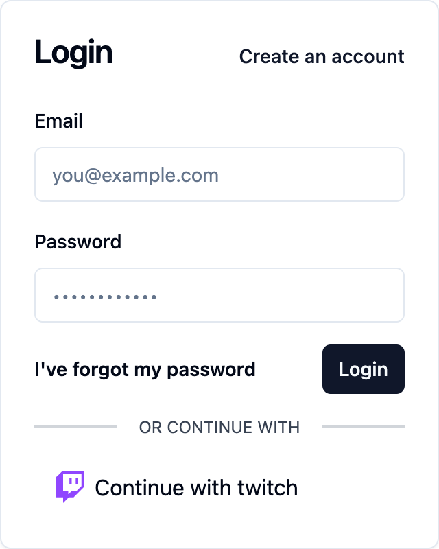 Screenshot of the saascannon tenant login form with Twitch enabled