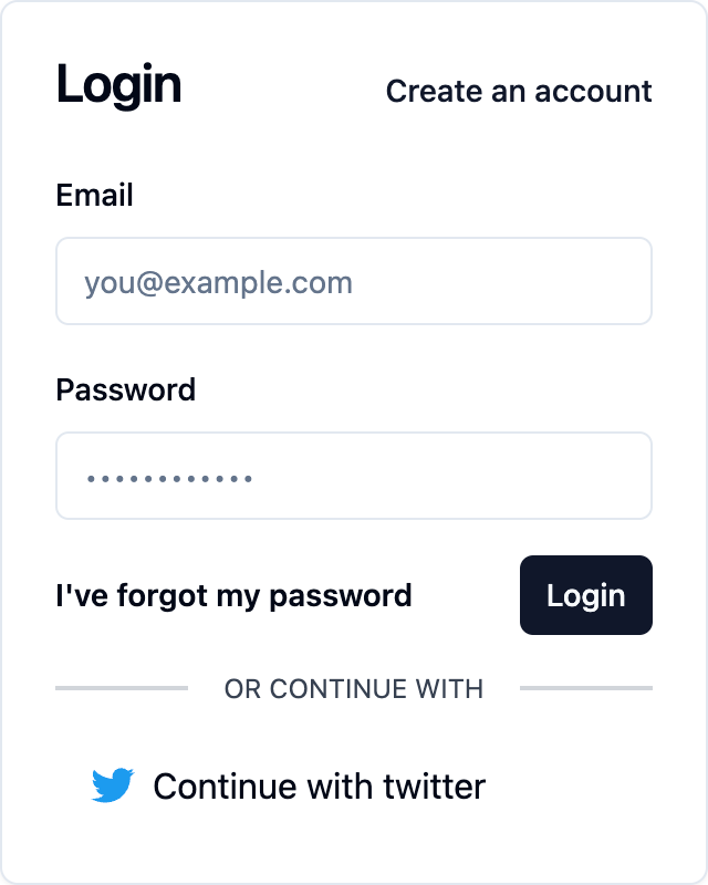 Screenshot of the saascannon tenant login form with Twitter enabled